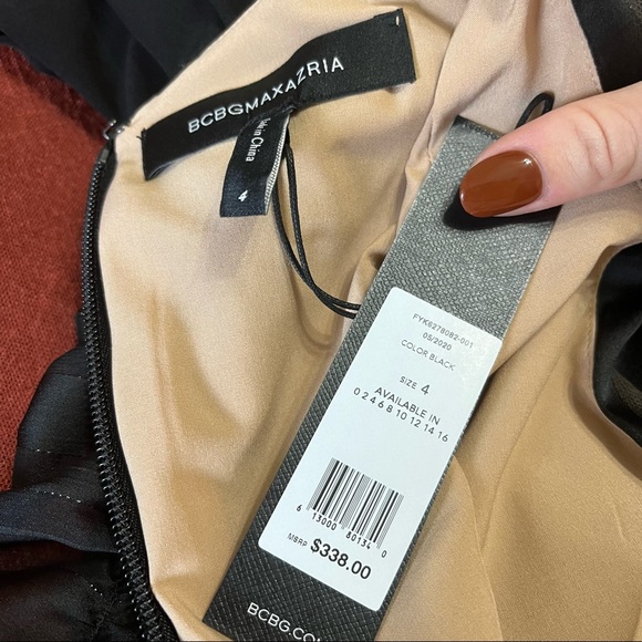 NWT BCBGMAXAZRIA SIZE 4 BLACK FLOWY HIGH LOW DRESS BLACK - Picture 9 of 9